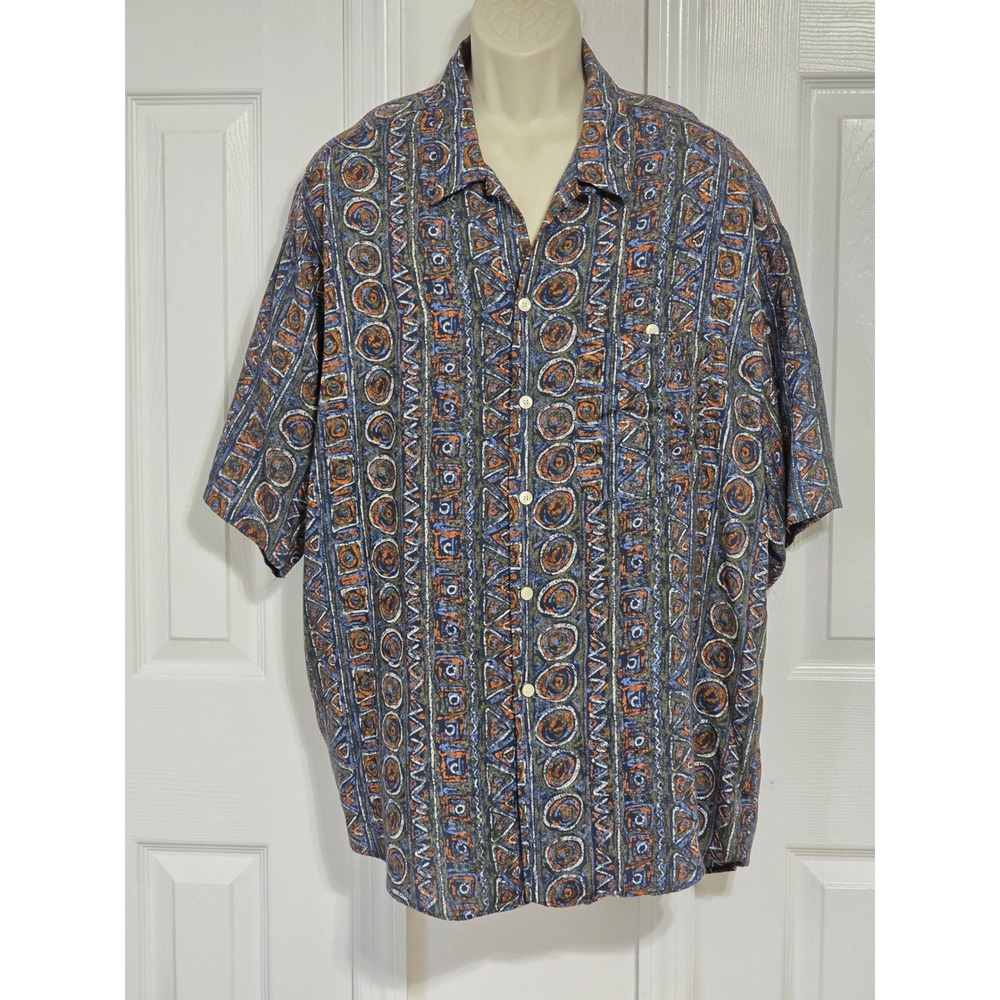 BON HOMME Mens XL Abstract Print Short Sleeve‎ Button Up Shirt Made in USA Rayon